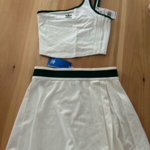 Adidas White Tennis Skirt with Green Waistband